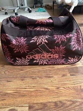 adidas Brown Duffel Bag with Pink Floral Print
